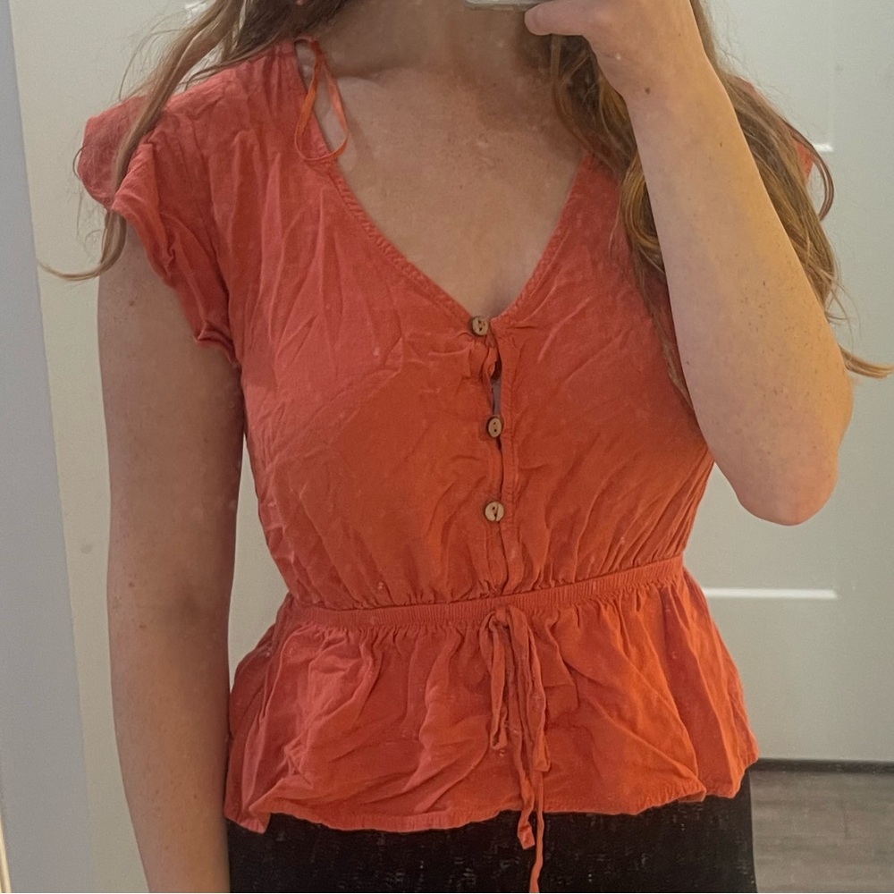 One Clothing Coral Button-Up Blouse